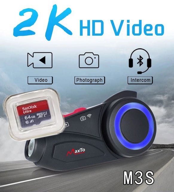 MAXTO M3S + Sandisk Ultra 64GB 100MB/s Memory Card Motorcycle Camera Video Recorder 2K 1440P