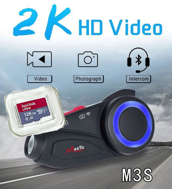 MAXTO M3S + Sandisk Ultra 128GB 100MB/s Memory CardMotorcycle Camera Video Recorder 2K 1440P